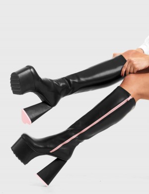 Lamoda Anchos Eyed Plataforma Knee High Boots Negros Rosas | 9580XUCYL