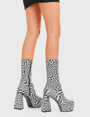 Lamoda Another Realm Plataforma Ankle Boots Negros Blancos | 8724KUDOR