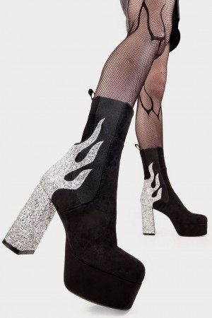 Lamoda Apparent Lies Plataforma Calf Boots Negros Plateados | 8509FHXPV
