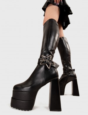 Lamoda Asteroid Plataforma Knee High Boots Negros | 2051FUVLC