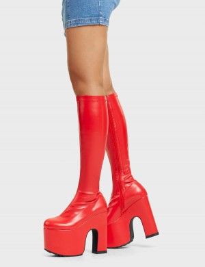Lamoda Awkward Fornido Plataforma Knee High Boots Rojos | 3028XHJIN