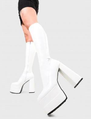 Lamoda Bad Gurl Anchos Calf Plataforma Knee High Boots Blancos | 7245WSCQR
