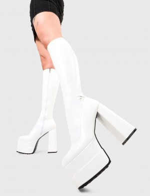 Lamoda Bad Gurl Plataforma Knee High Boots Blancos | 1258CDIPL