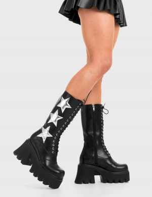 Lamoda Big League Fornido Plataforma Calf Boots Negros Plateados | 4208HZXLU