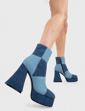 Lamoda Break In Two Plataforma Ankle Boots Denim | 1635UBMRW