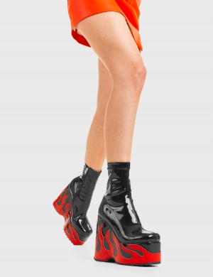 Lamoda Chaos Calls Fornido Plataforma Ankle Boots Negros Rojos | 3014TOMJE