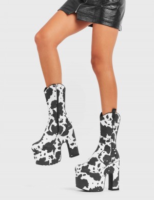 Lamoda Cowbell Fornido Plataforma Calf Boot Cowprint | 8015DCXPB