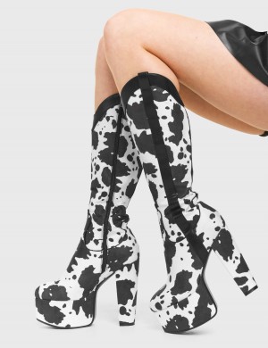 Lamoda Cowgirl Plataforma Knee High Boots Blancos | 6425VPXDN