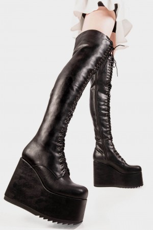 Lamoda Don't Fold Fornido Plataforma Thigh High Boots Negros | 9582CNSWZ