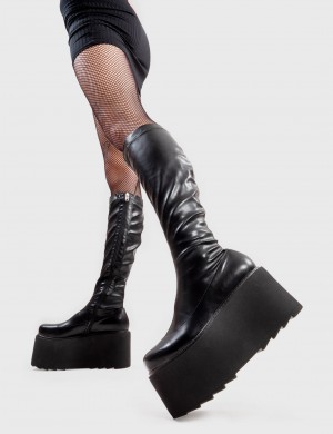 Lamoda FYI Fornido Plataforma Knee High Boots Negros | 3594FTMAI