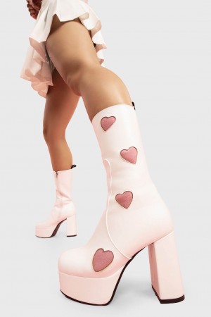 Lamoda Game Of Love Plataforma Anchos Calf Boots Blancos Rosas | 0952PYMDG