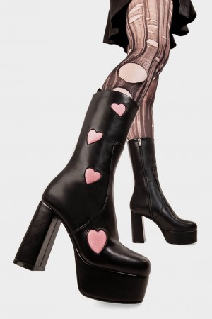 Lamoda Game Of Love Plataforma Calf Boots Negros Rosas | 2148BUHFD