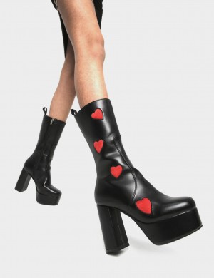 Lamoda Game Of Love Plataforma Calf Boots Negros Rojos | 1876HTKZJ