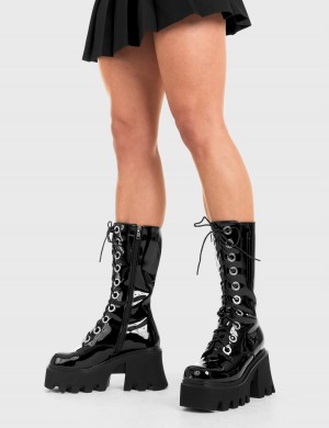 Lamoda Get Paid Fornido Plataforma Calf Boots Negros | 3257CHJEY