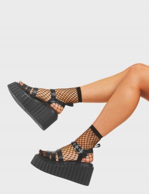 Lamoda Good Day Fornido Plataforma Creeper Sandals Negros | 0749KDCVI