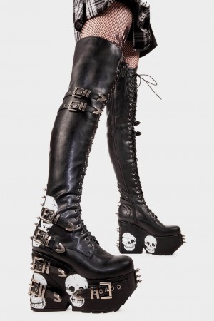 Lamoda Irrational Thoughts Fornido Plataforma Thigh High Boots Negros | 7219KHUGL