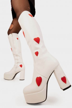 Lamoda Jam Tarts Plataforma Knee High Boots Blancos Rojos | 1489MFEKJ