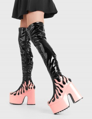 Lamoda Light Up Plataforma Thigh High Boots Rosas | 1985MITYL