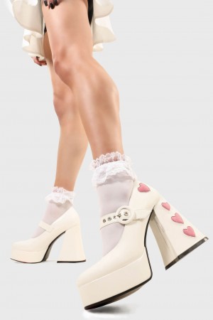 Lamoda Love Sick Plataforma Heels Blancos Rosas | 7056PUGBC