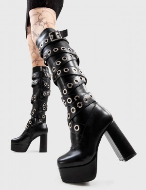 Lamoda Manhunt Plataforma Knee High Boots Negros | 9083FJSEI