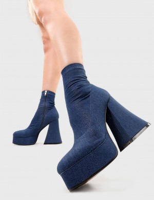 Lamoda Moda Killer Plataforma Ankle Boots Denim | 0851RUVFZ