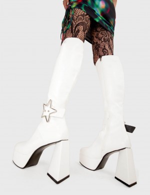 Lamoda Night Light Plataforma Knee High Boots Blancos | 8045LICAK