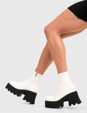 Lamoda Notorious Fornido Plataforma Ankle Boots Blancos | 0638TFQVD