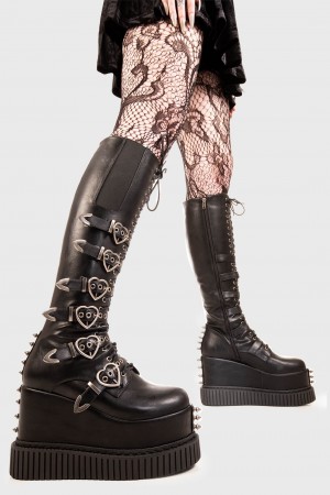 Lamoda Overkill Fornido Plataforma Knee High Boots Negros | 3852PRIVC