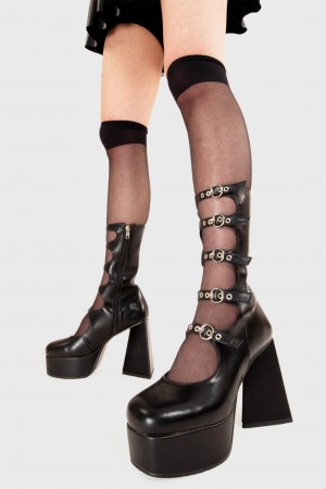 Lamoda Padlock Plataforma Calf Boots Negros | 1956TXDWI
