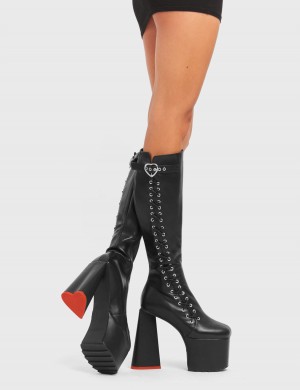Lamoda Passion Plataforma Knee High Boots Negros | 8706ZGEXU