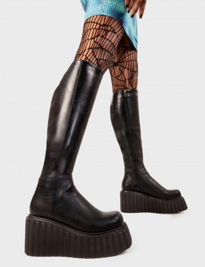 Lamoda Pillow Talk Fornido Creeper Plataforma Knee High Boots Negros | 3729FAZHD
