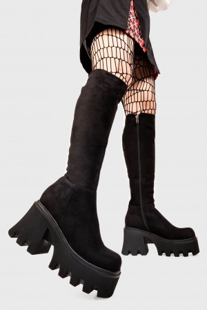 Lamoda Ready Anchos Calf Fornido Plataforma Knee High Boots Negros | 8610WKIRL