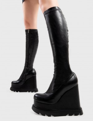 Lamoda Roses Fornido Plataforma Calf Boots Negros | 0196BQCAR