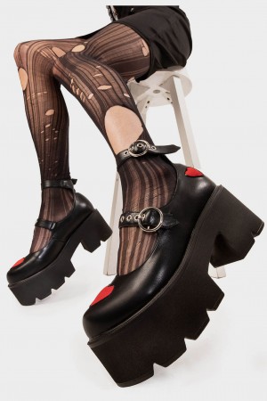 Lamoda Rosey Love Fornido Mary Jane Shoes Negros Rojos | 4692VUBAJ