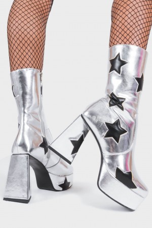 Lamoda Seeking Stars Plataforma Ankle Boots Plateados Negros | 1537GVCSE