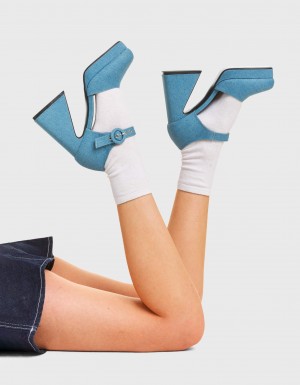 Lamoda Undeniable Plataforma Heels Denim | 3164POIVJ