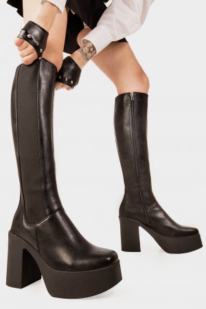 Lamoda Yes Boss Plataforma Knee High Boots Negros | 1264KDINR
